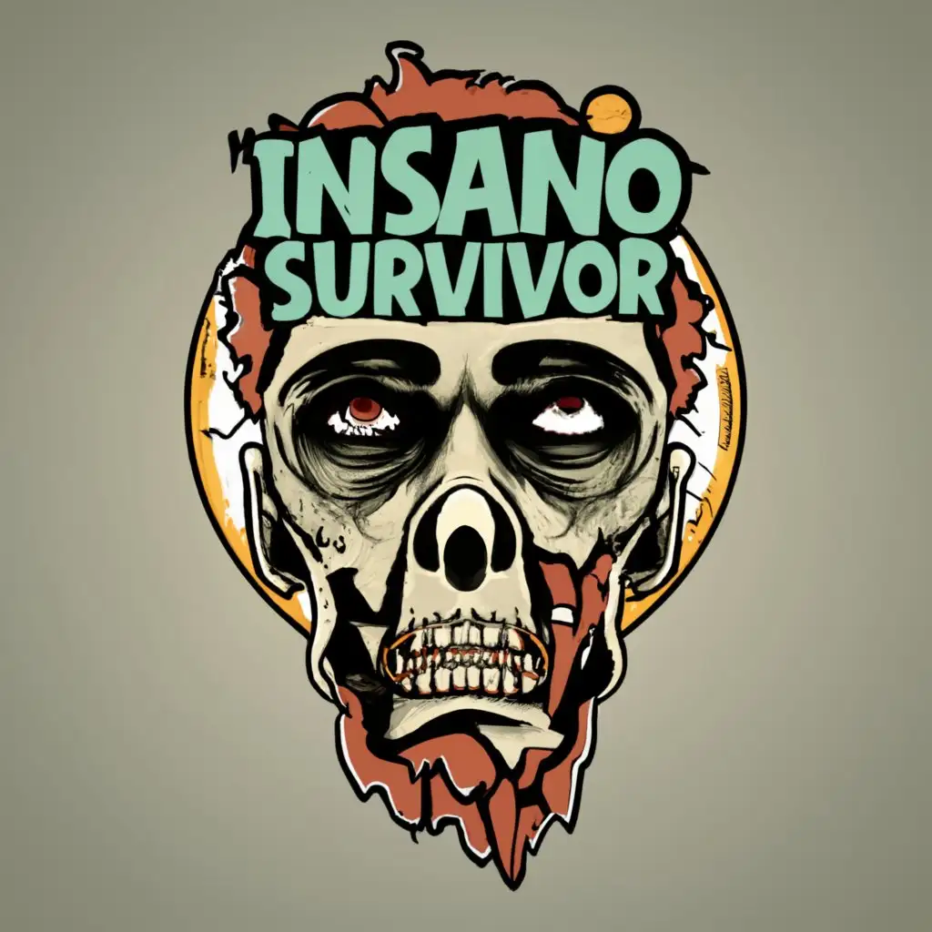logo, a zombie head, with the text "Insano Survivor", typography