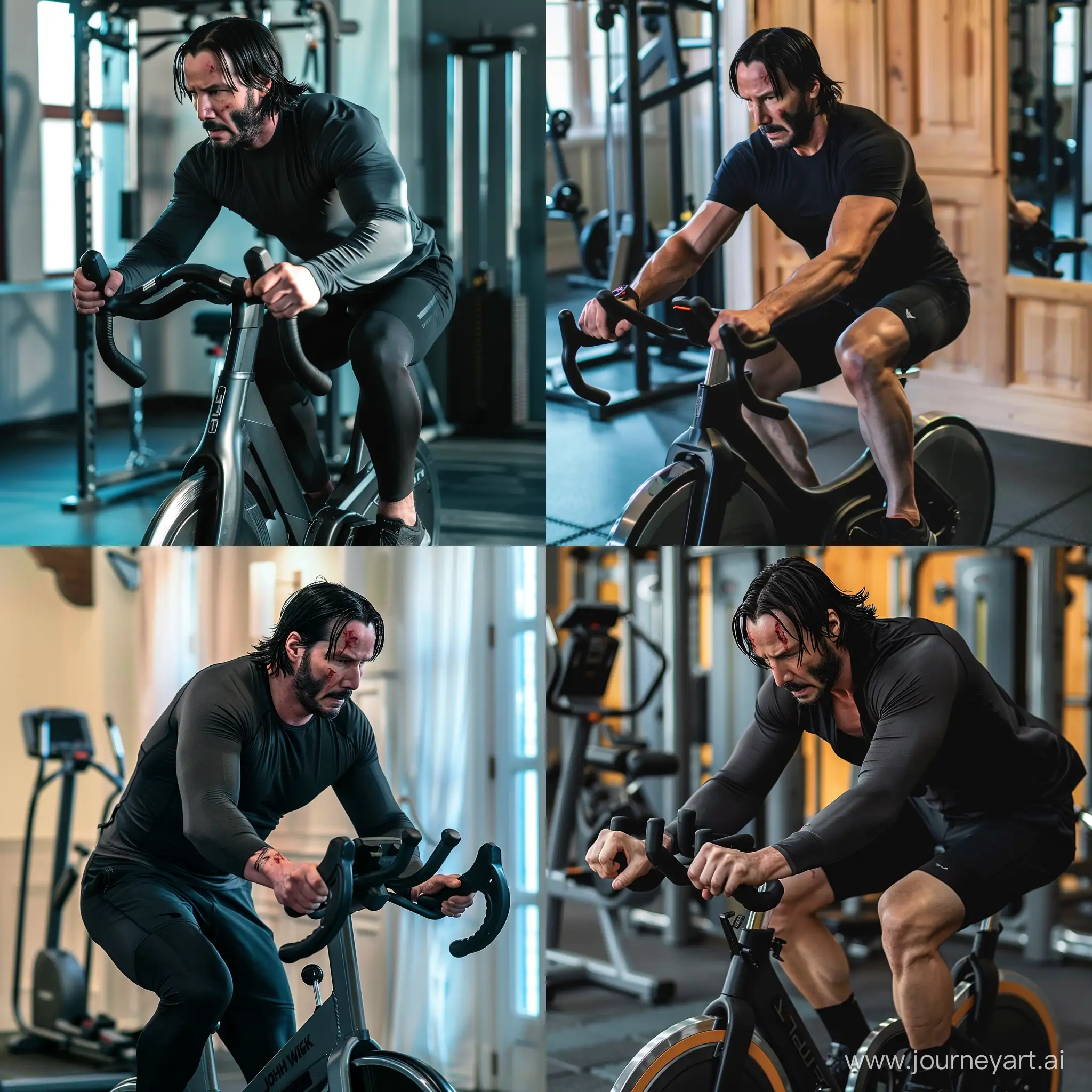 John-Wick-Training-Intensely-on-Exercise-Bike-in-the-Gym