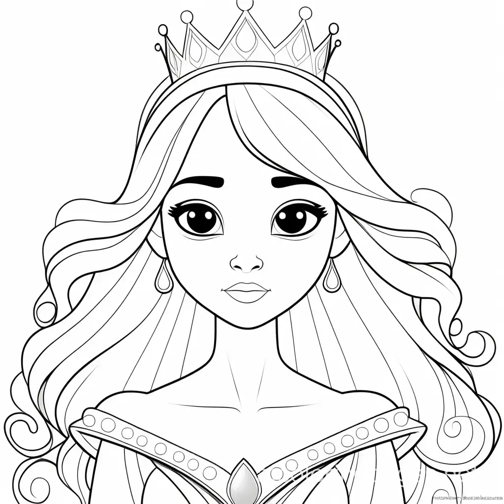 Princess-Coloring-Page-with-Simplified-Line-Art-on-White-Background