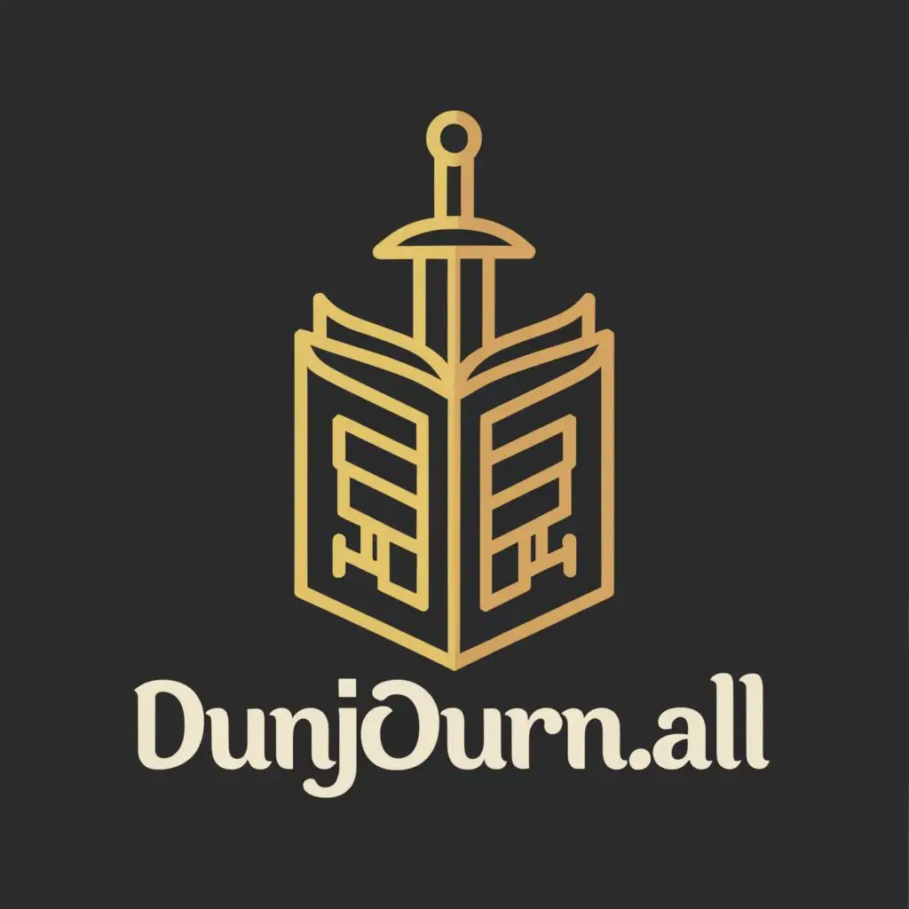 a logo design,with the text "dunjournal", main symbol:sword book,Moderate,clear background