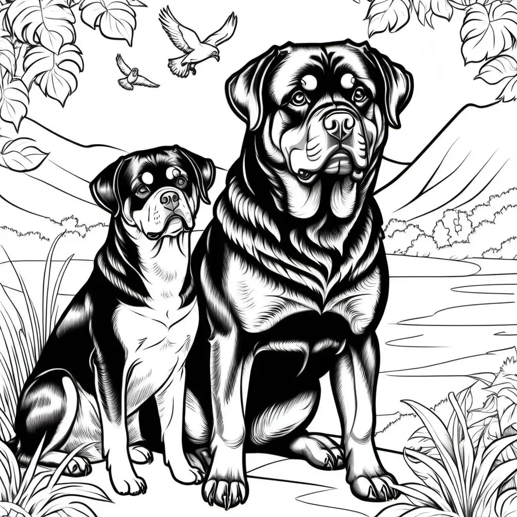 Friendly Rottweiler Coloring Page with Animal Companion