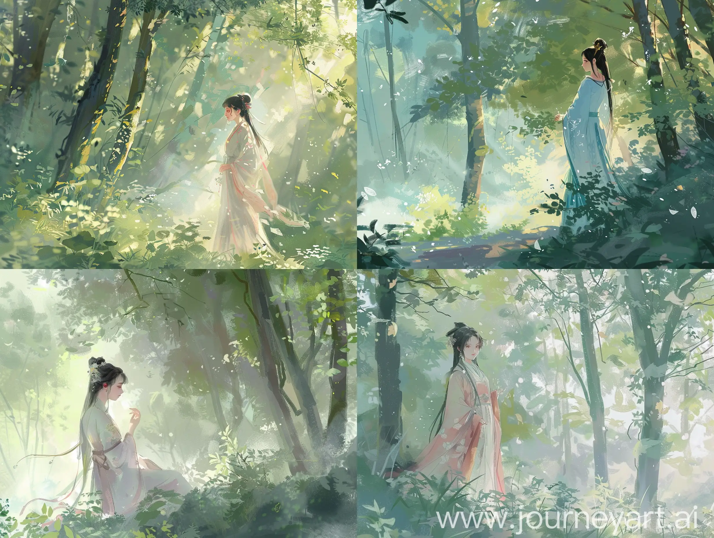 Hanfu-Girl-Embracing-Forest-Serenity-at-Dawn