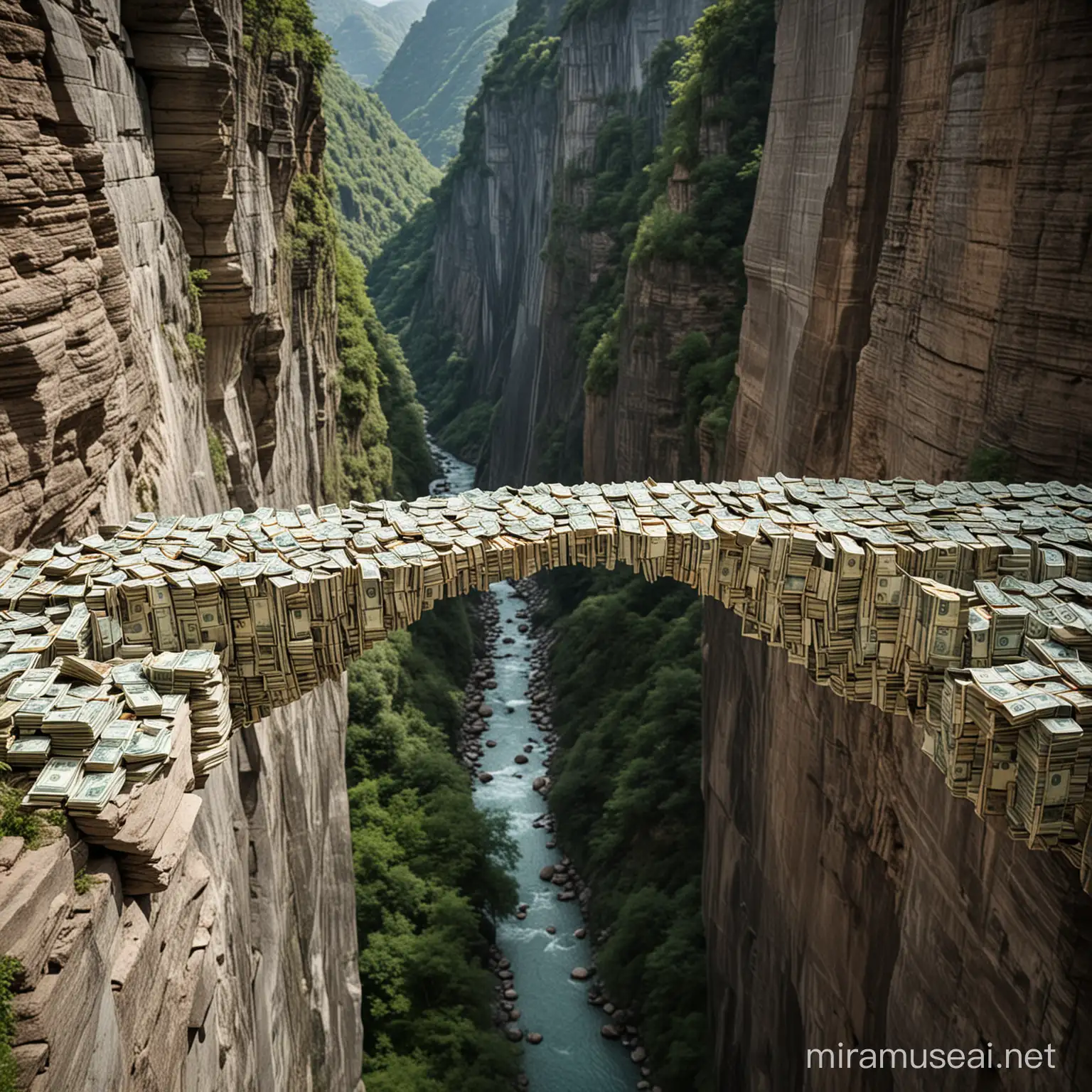 Financial Bridge Concept Illustration Money Constructed Bridge Spanning a Gorge