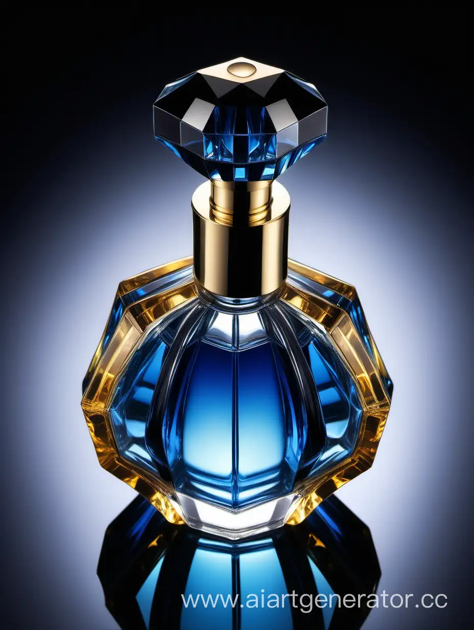 Elegant-Crystal-Clear-Perfume-Bottle-in-Blue-Black-and-Gold