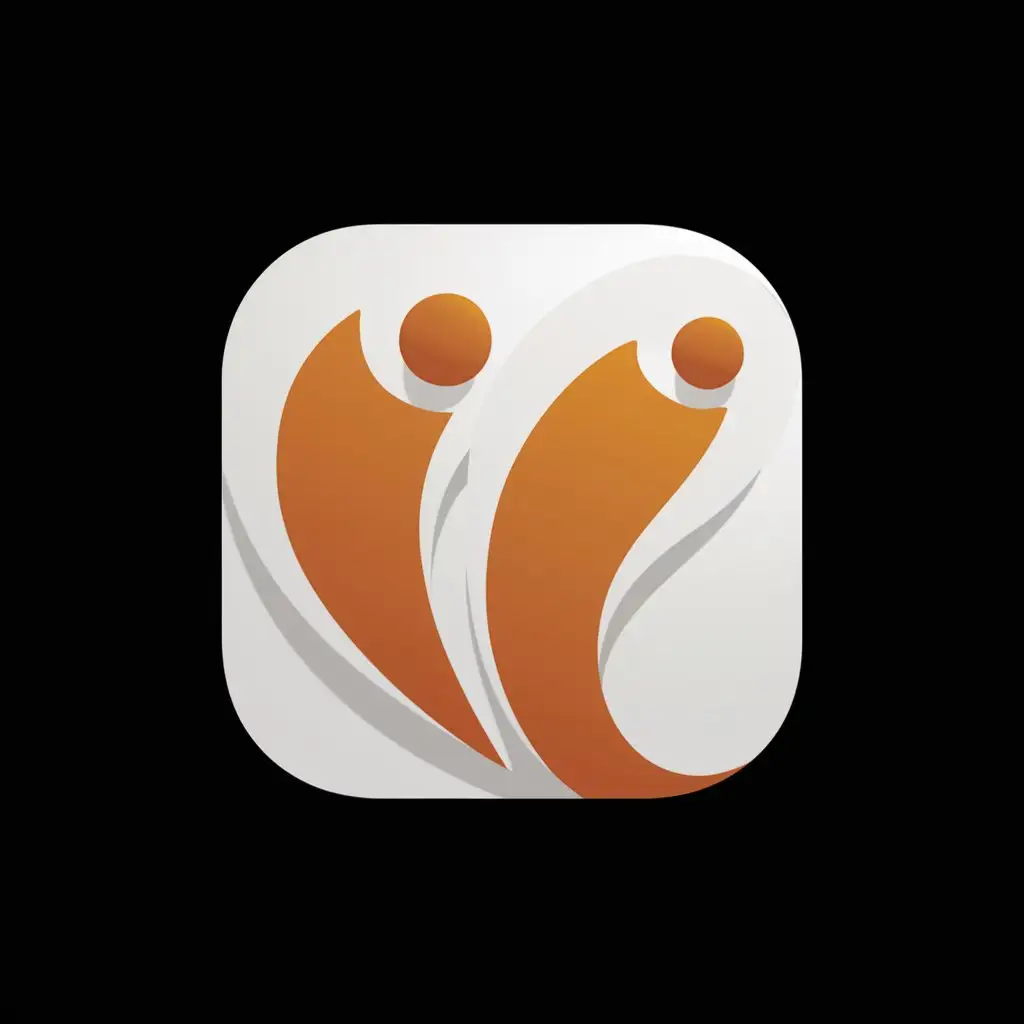 иконка для приложения социальной сети, основные цвета оранжевый и белый, на черном фоне, стиль минимализм, прям на самом черном фоне
