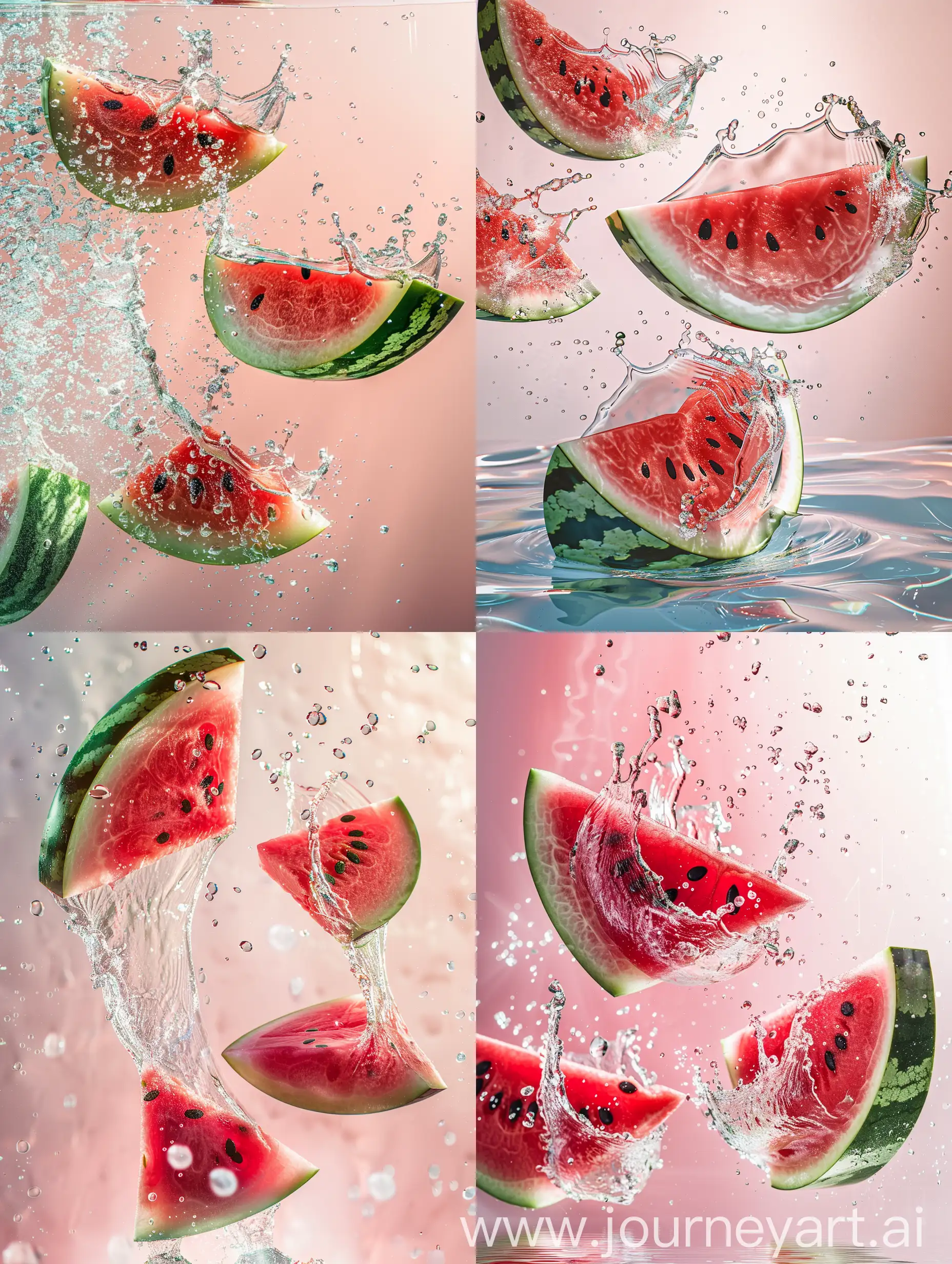 Watermelon-Slices-Falling-into-Clear-Water-Refreshing-Summer-Splash