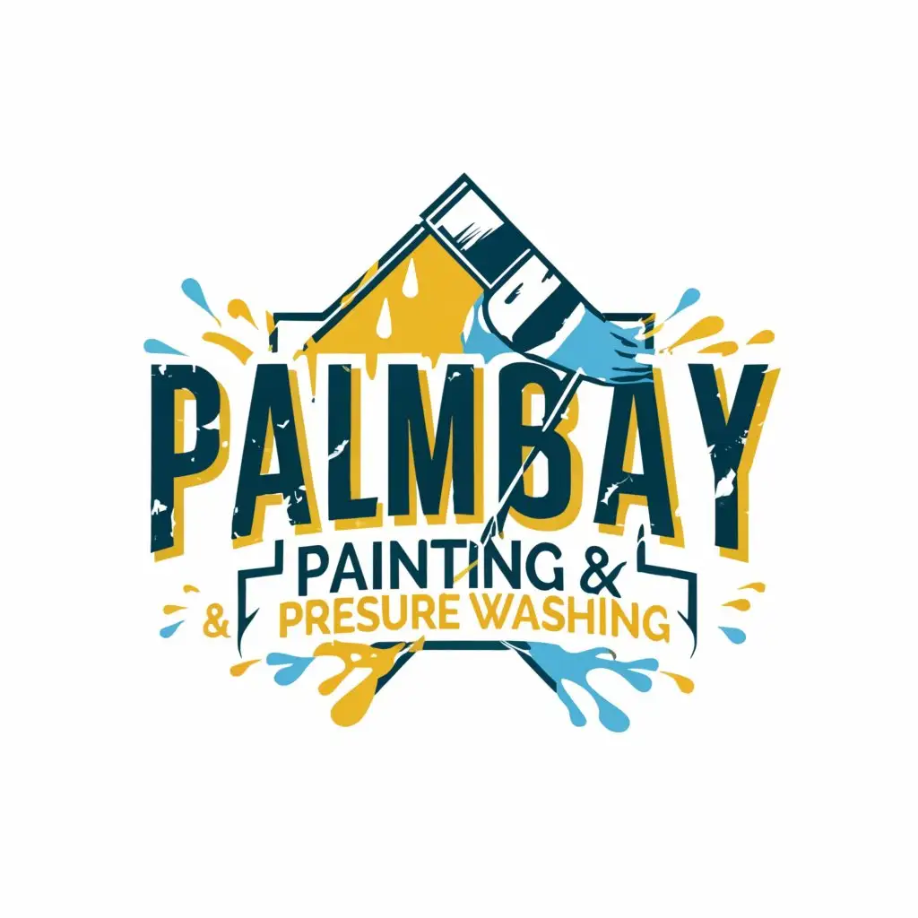 LOGO-Design-For-Palm-Bay-Painting-Pressure-Washing-Vibrant-Palette-with-Paint-Bucket-Symbolism