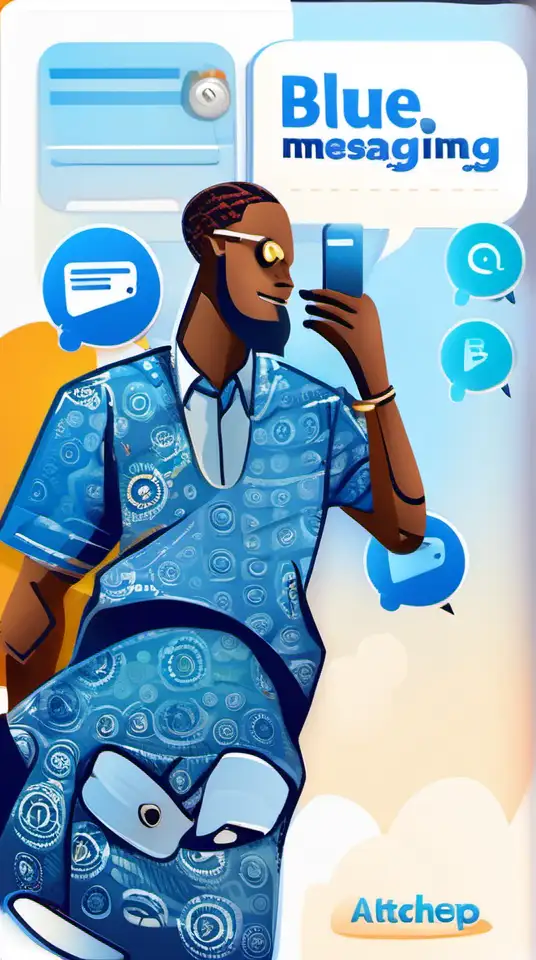 Illustration for a friendly all-inclusive African messaging app. Blue background  colors