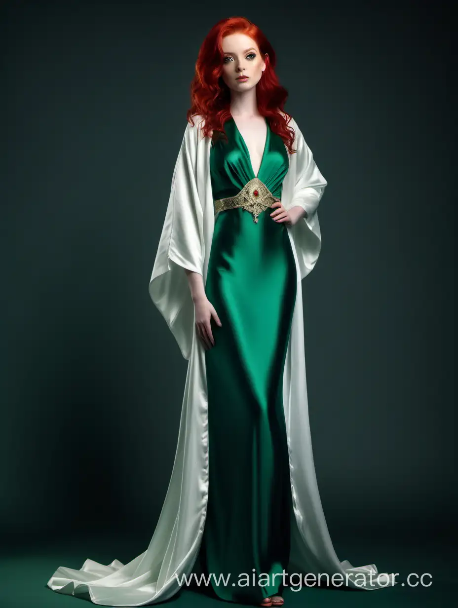 RedHaired-Girl-in-Elegant-Emerald-and-White-Dress