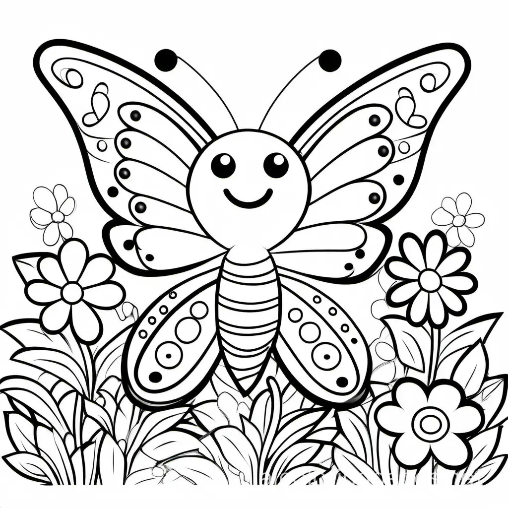 Adorable-Butterfly-Coloring-Page-with-Simple-Flower-Background