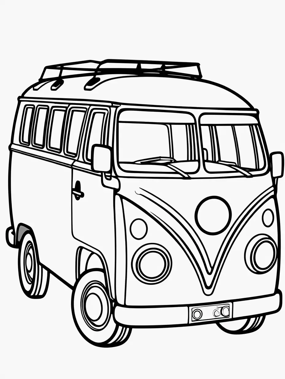 Very easy coloring page for 3 years old toddler. Family van. Without shadows. Thick black outline, without colors and big  details. White background.