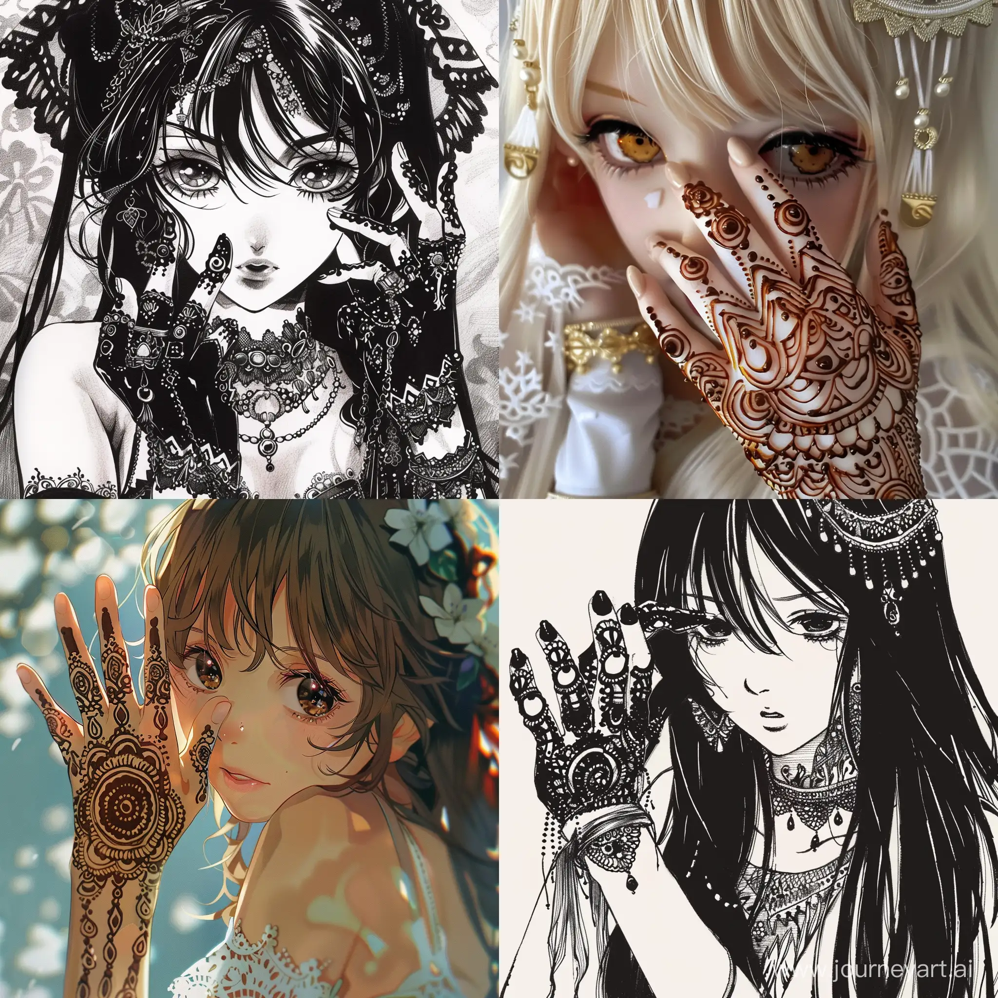henna hand, anime hot girl
