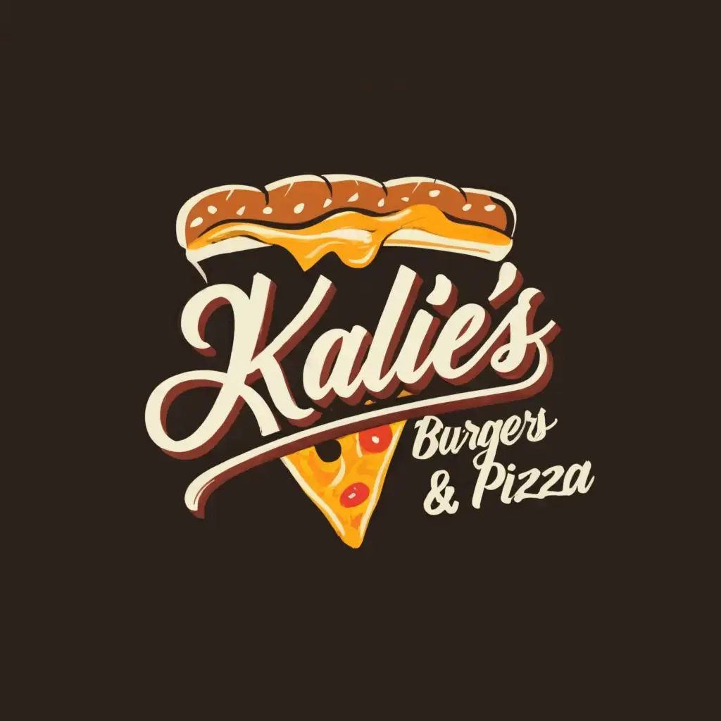 LOGO-Design-For-Kalies-Burgers-Pizza-Classic-Text-with-Iconic-Burger-Symbol