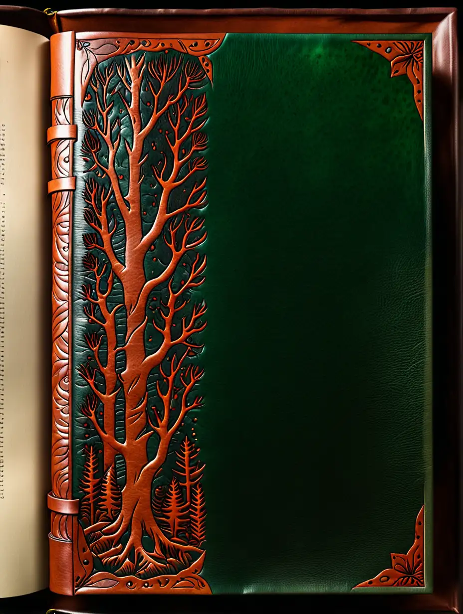 Vertical View of ForestColored Leather Book Cover Border