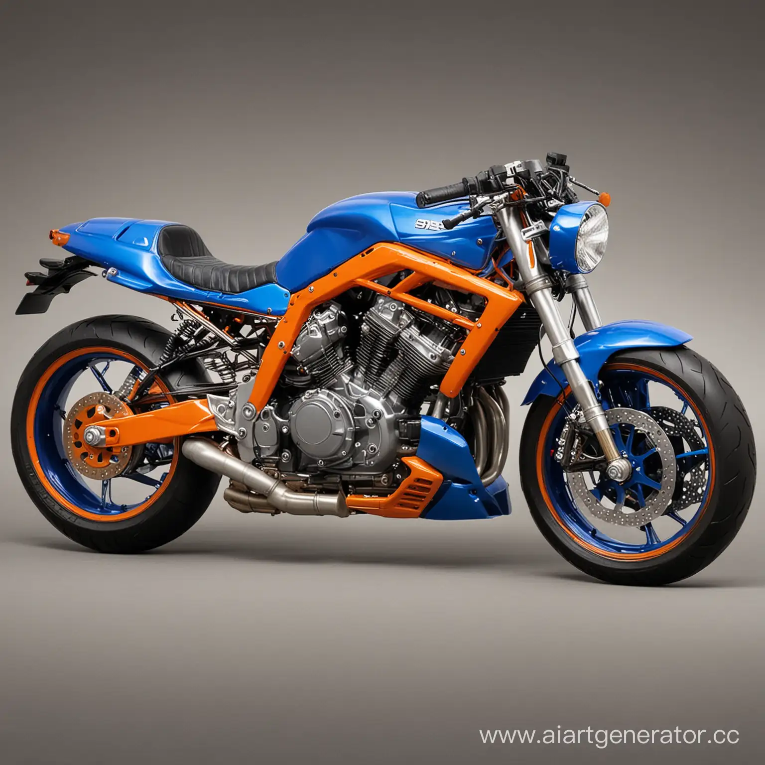 A Nissan Silvia -style blue& orange   sport motorcycle from the movie Fast and Furious 3