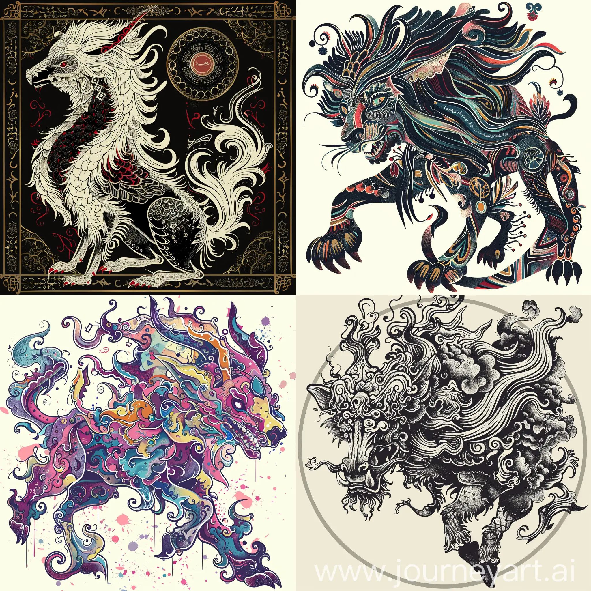 Vector Illustration of fantasy creatures /Doodle art /persian art style 