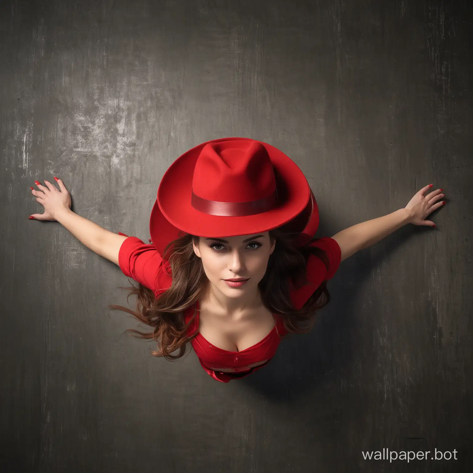 Super Woman Lying Down, Wearing Red Fedora Hat, Matrix Environment