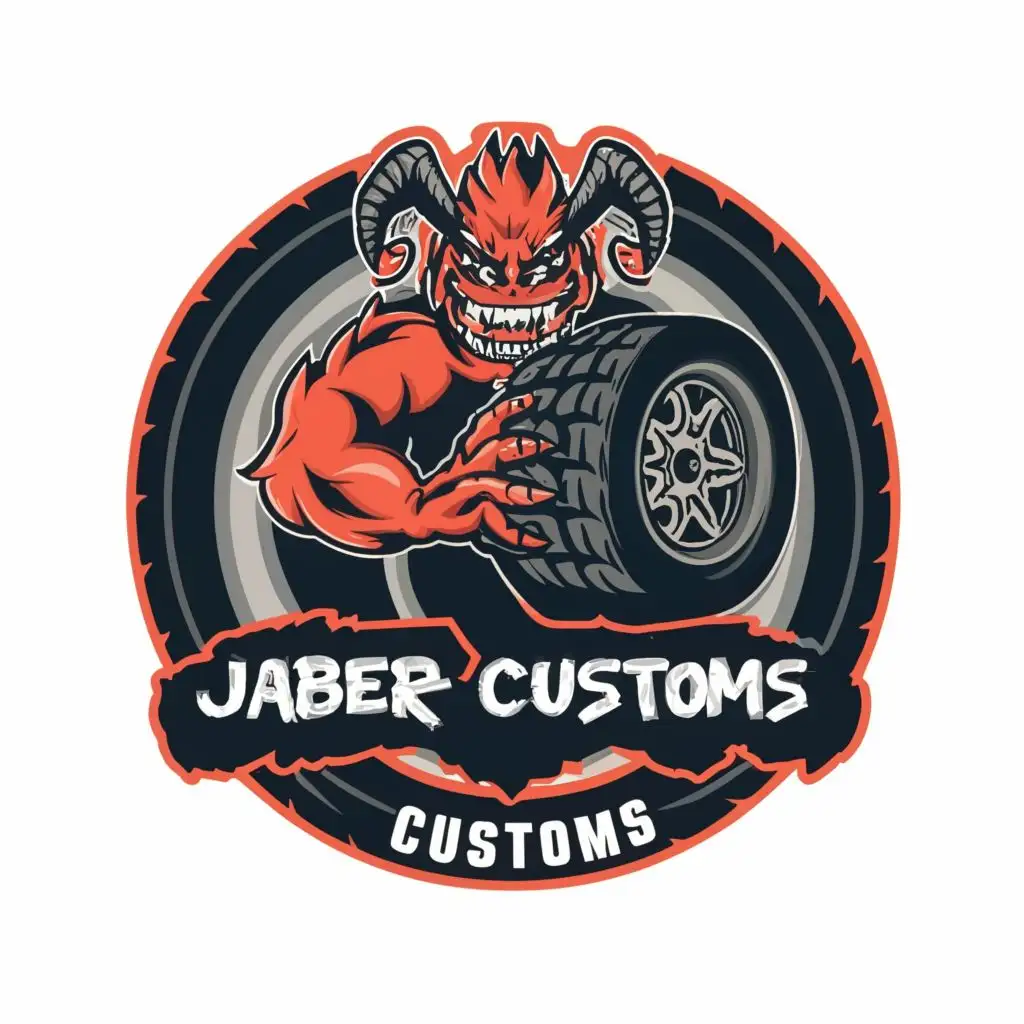 LOGO-Design-For-Jaber-Customs-Bold-Tire-Monster-with-Distinct-Typography-for-Automotive-Industry
