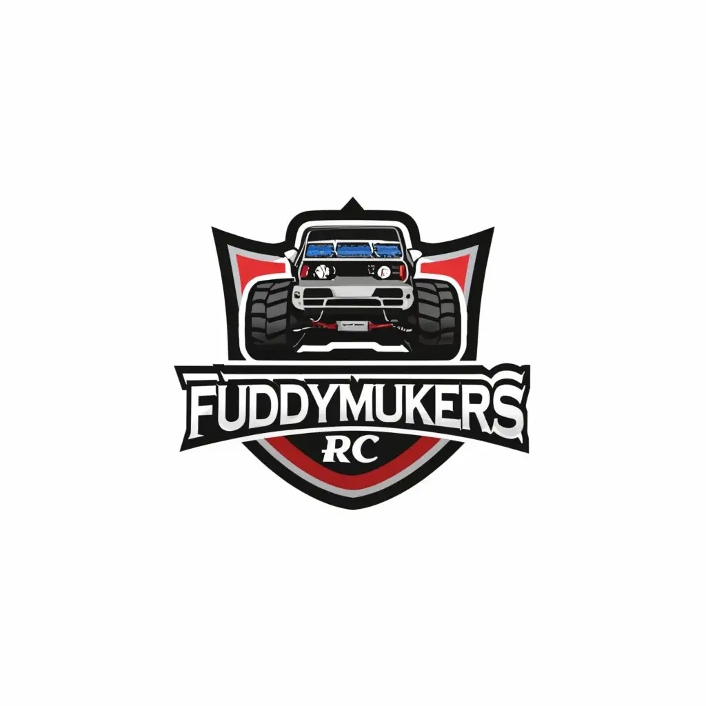a logo design,with the text "FUDDYMUCKERS RC", main symbol:4X4 OFF ROAD,Moderate,be used in Automotive industry,clear background