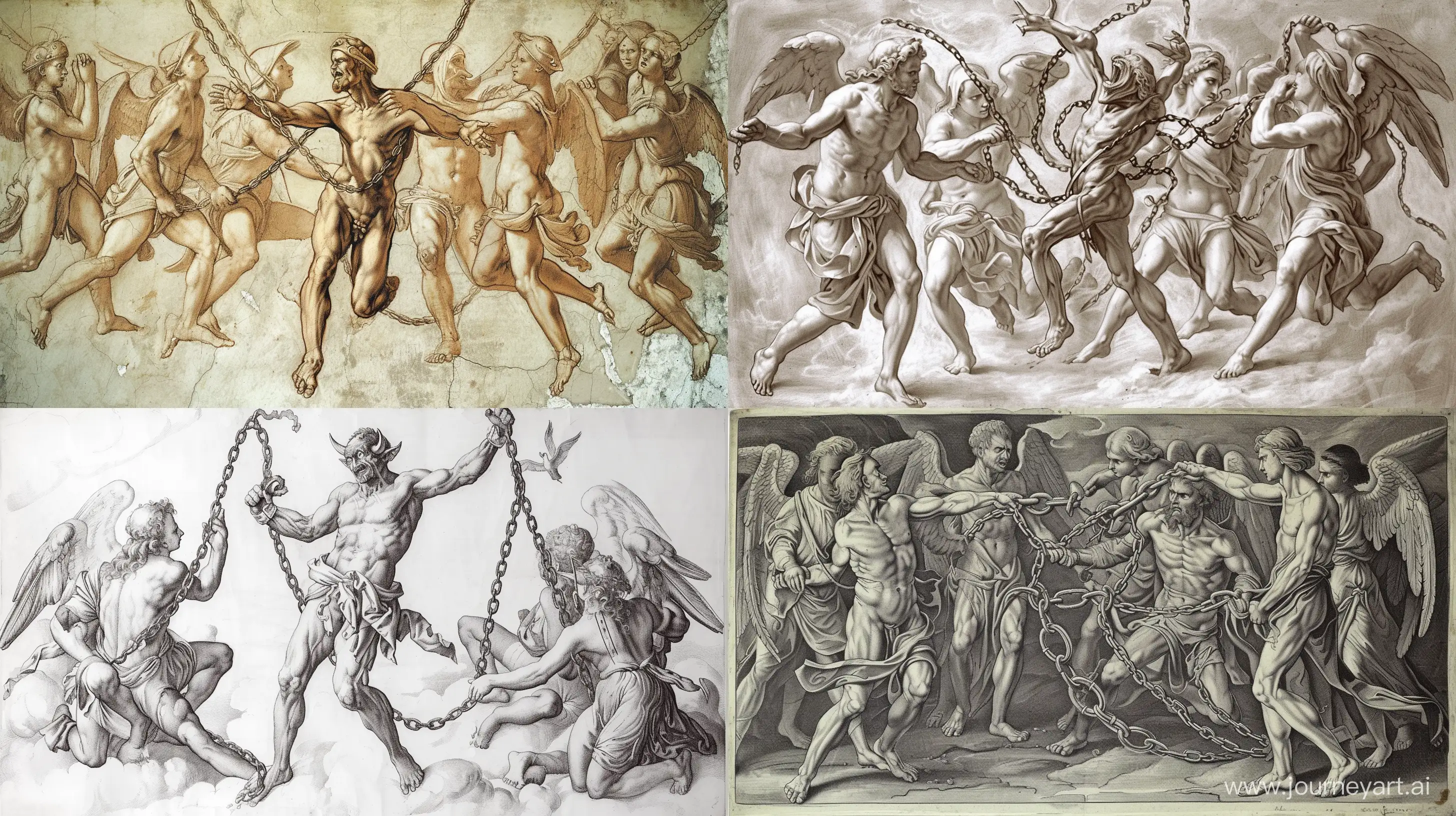 Renaissance-Drawing-of-Angels-Capturing-the-First-Devil