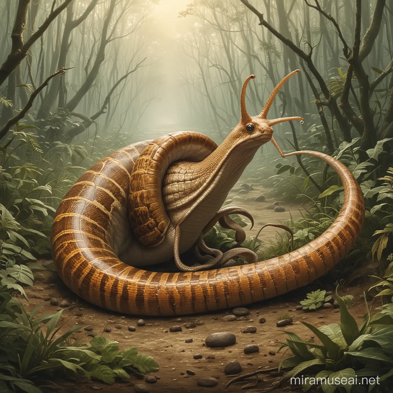 Hinh minh họa của một sinh vật trong truyện tên là  "Ốc đuôi rắn"
