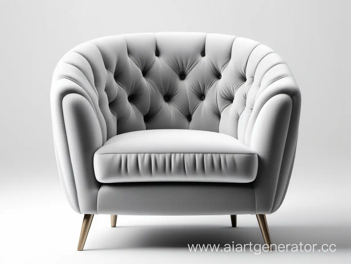современное серо-белое велюровое мягкое кресло на белом фоне front view