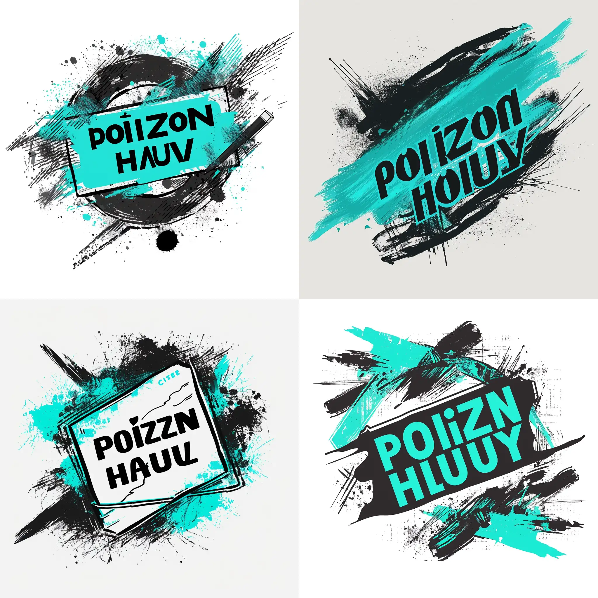 нарисуй логотип интернет магазина одежды и обуви в телеграмме, со словами Poizon Haul и добавь черный и бирюзовый цвет