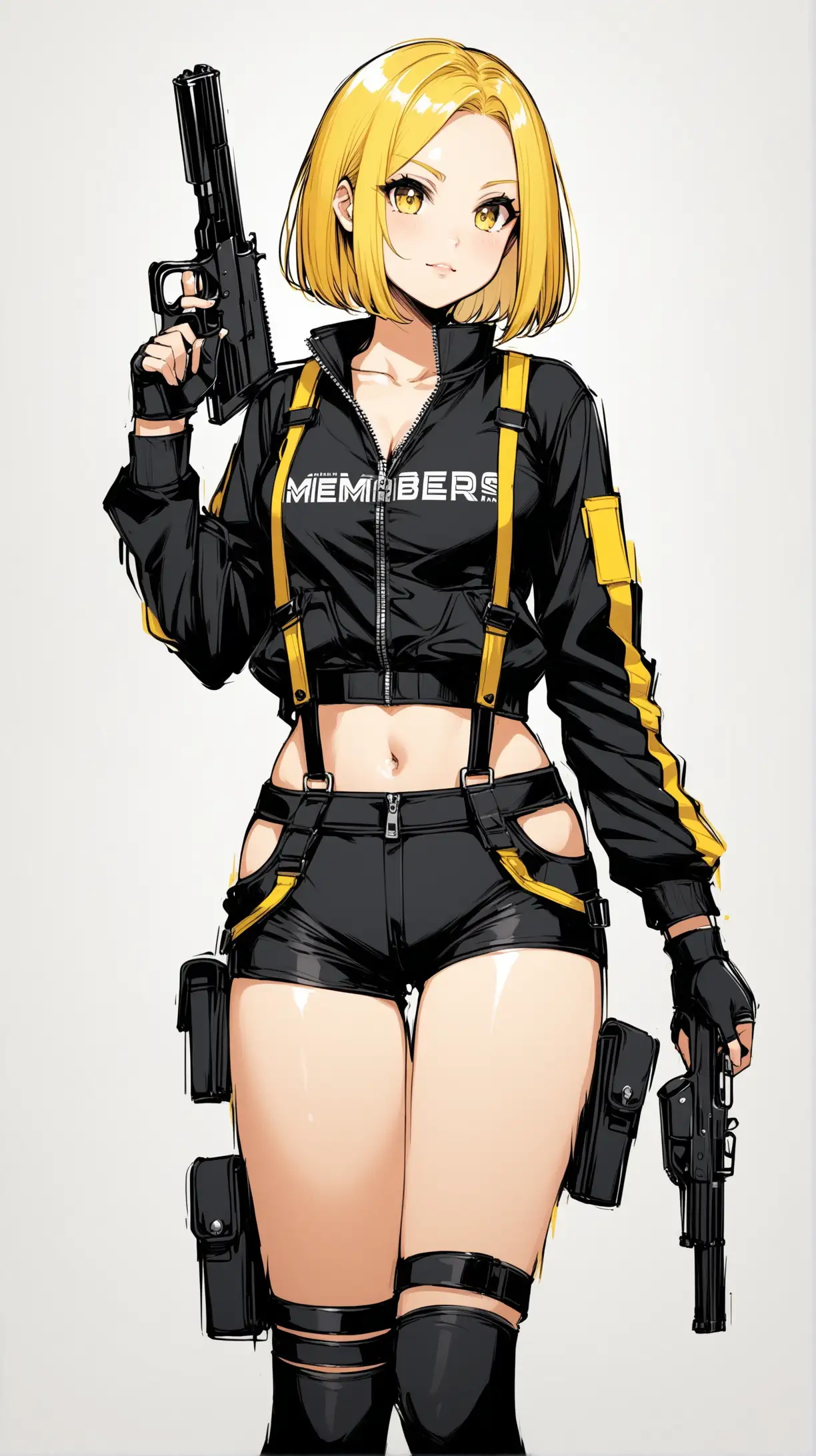 Young Heroine in Stylish Black Jacket with Guns