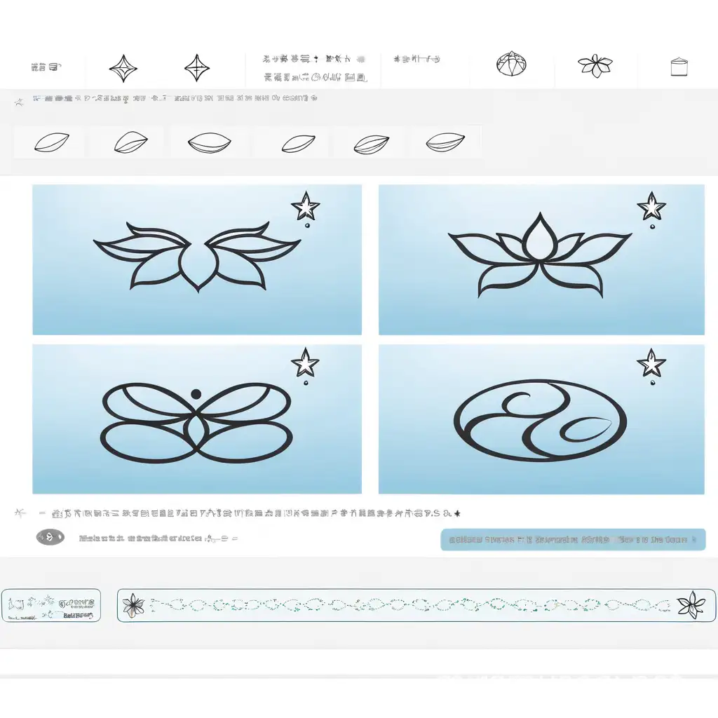 draw an outline of a lotus flower with three or four petals, with in the petals create a simple mandala design, on the points of the petals strings stars and jewels, less shaded something that can be easily doodle, add strings to the stars and circles, more whimsical, along the same lines as the picture, more examples 



