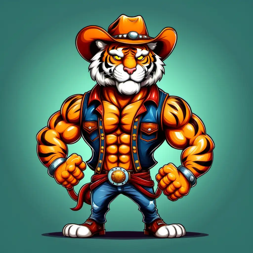 strong cowboy tiger character cartoon