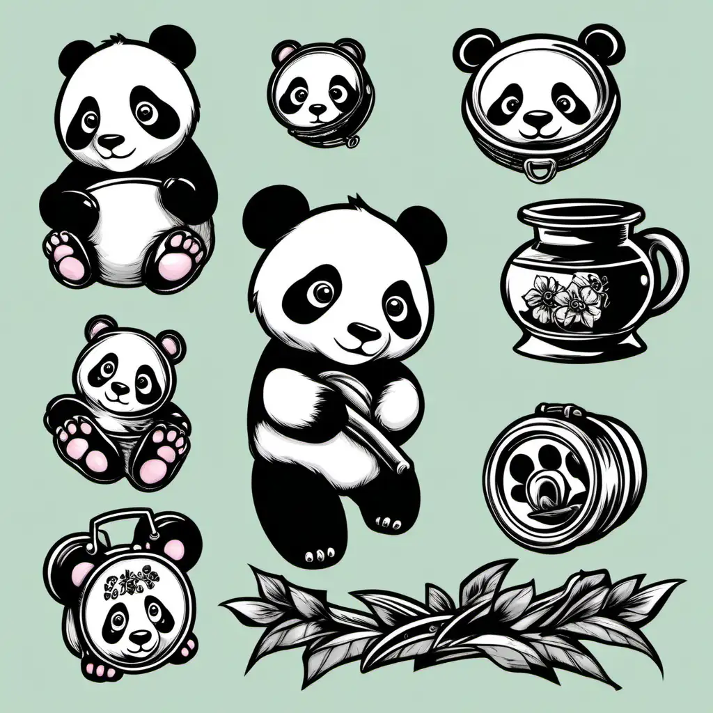 old school, traditional, simple, clipart, panda

