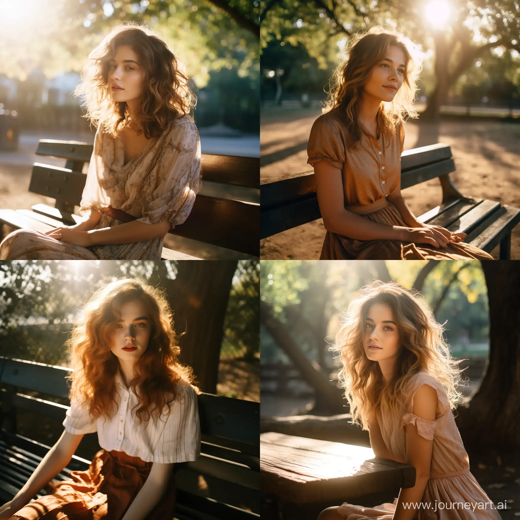 Serene-Moments-Young-Woman-Relaxing-on-a-Sunlit-Park-Bench