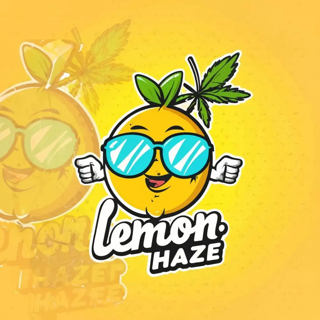 a logo design,with the text "lemon haze", main symbol:Cool lemon , weed leaf , sun glasses , comic style ,Moderate,clear background