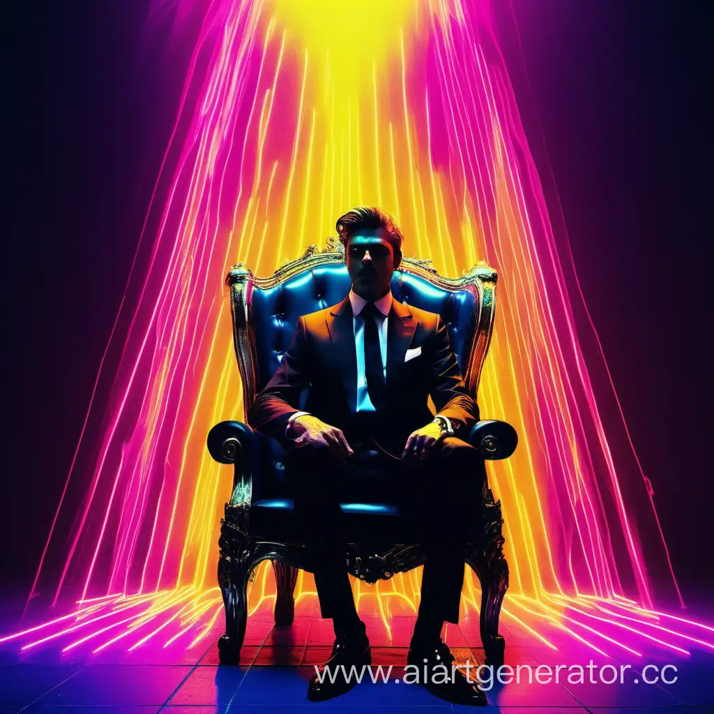 Regal-Figure-in-Neon-Illumination-on-the-Throne
