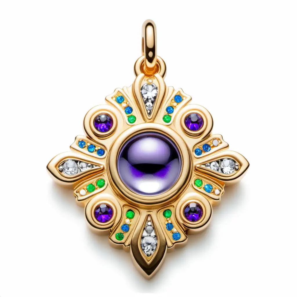 Colorful Iris Charm Jewelry Adorned with Sparkling Stones on White Background