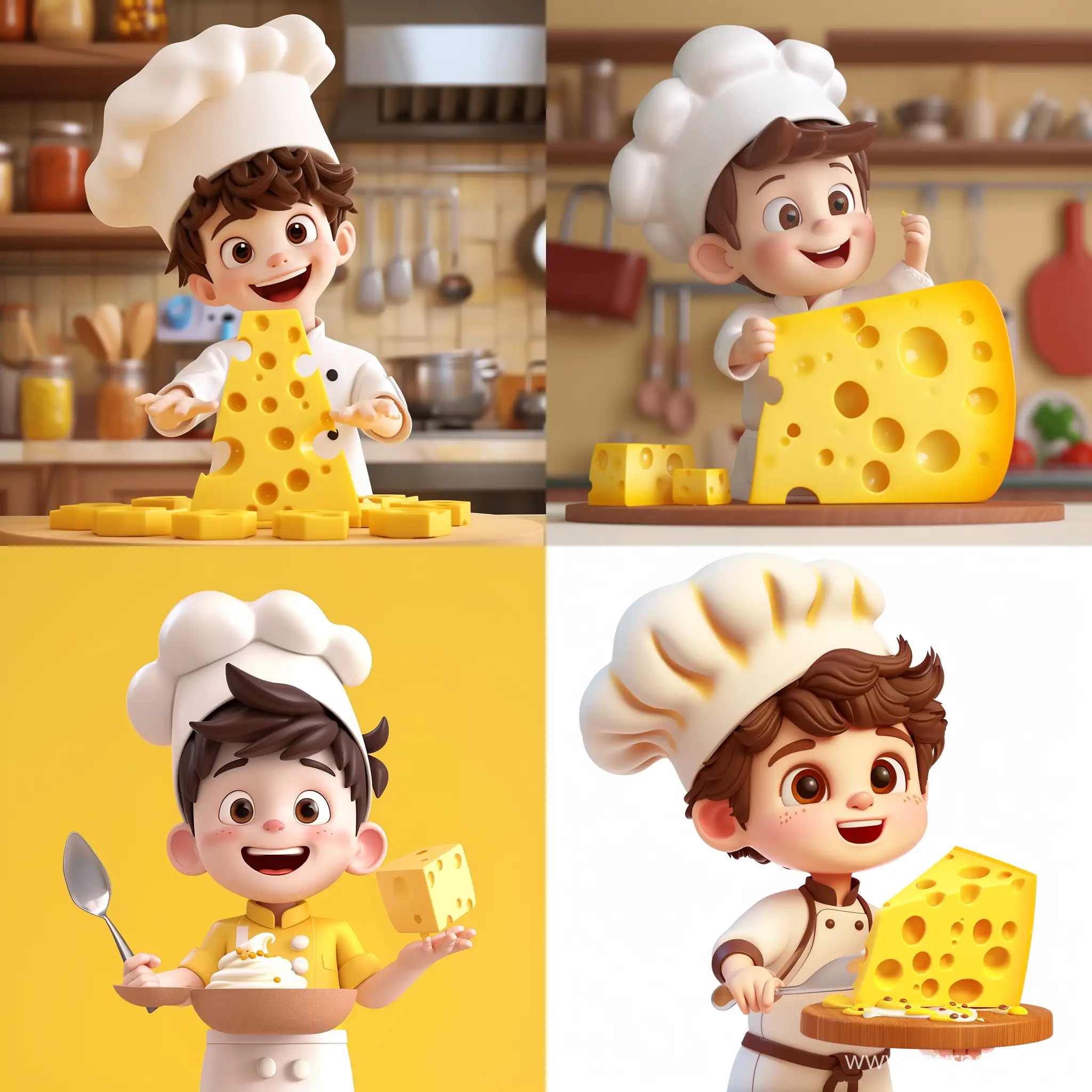 View of cartoon  boy  chef with delicious 3d cheese Cream --v 6 --ar 1:1 --no 4120