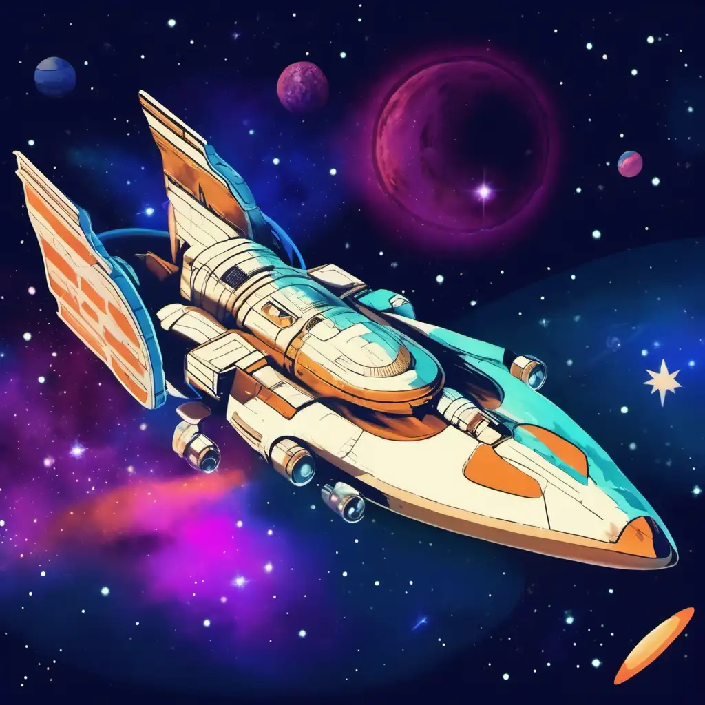 Vintage Retro Spaceship Poster with Distant Starry Background