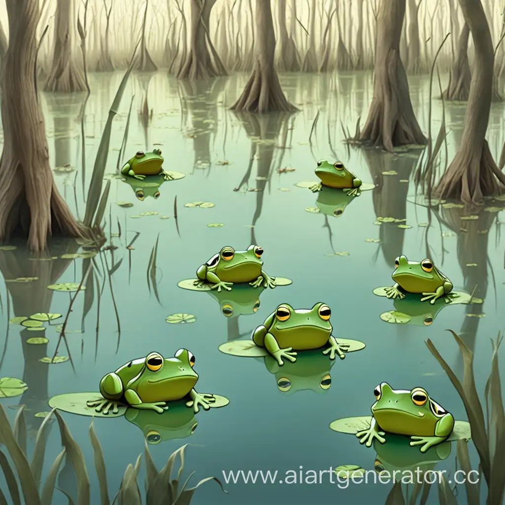 Vibrant-Swamp-Teeming-with-Frogs-Lush-Greenery-and-Abundant-Amphibians