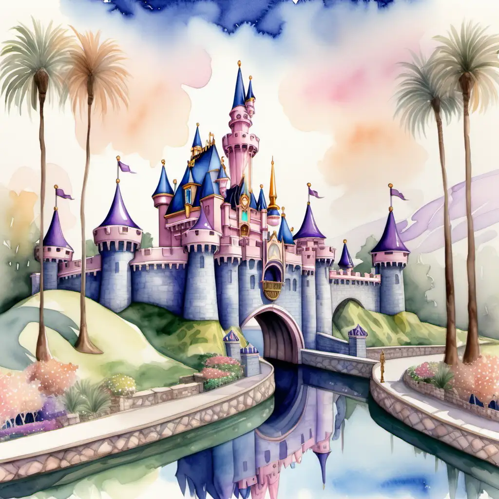 Disneyland Sleeping Beauty Castle with King Arthurs Carousel and Watercolor Accents