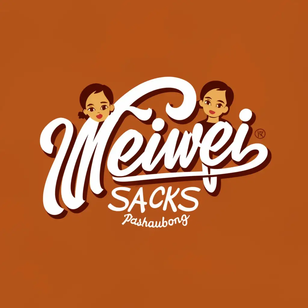 a logo design,with the text "MEIWEI snacks", main symbol:MEIWEI snacks brand name with Filipino pasalubong snacks with icon of two sisters,Moderate,be used in Restaurant industry,clear background