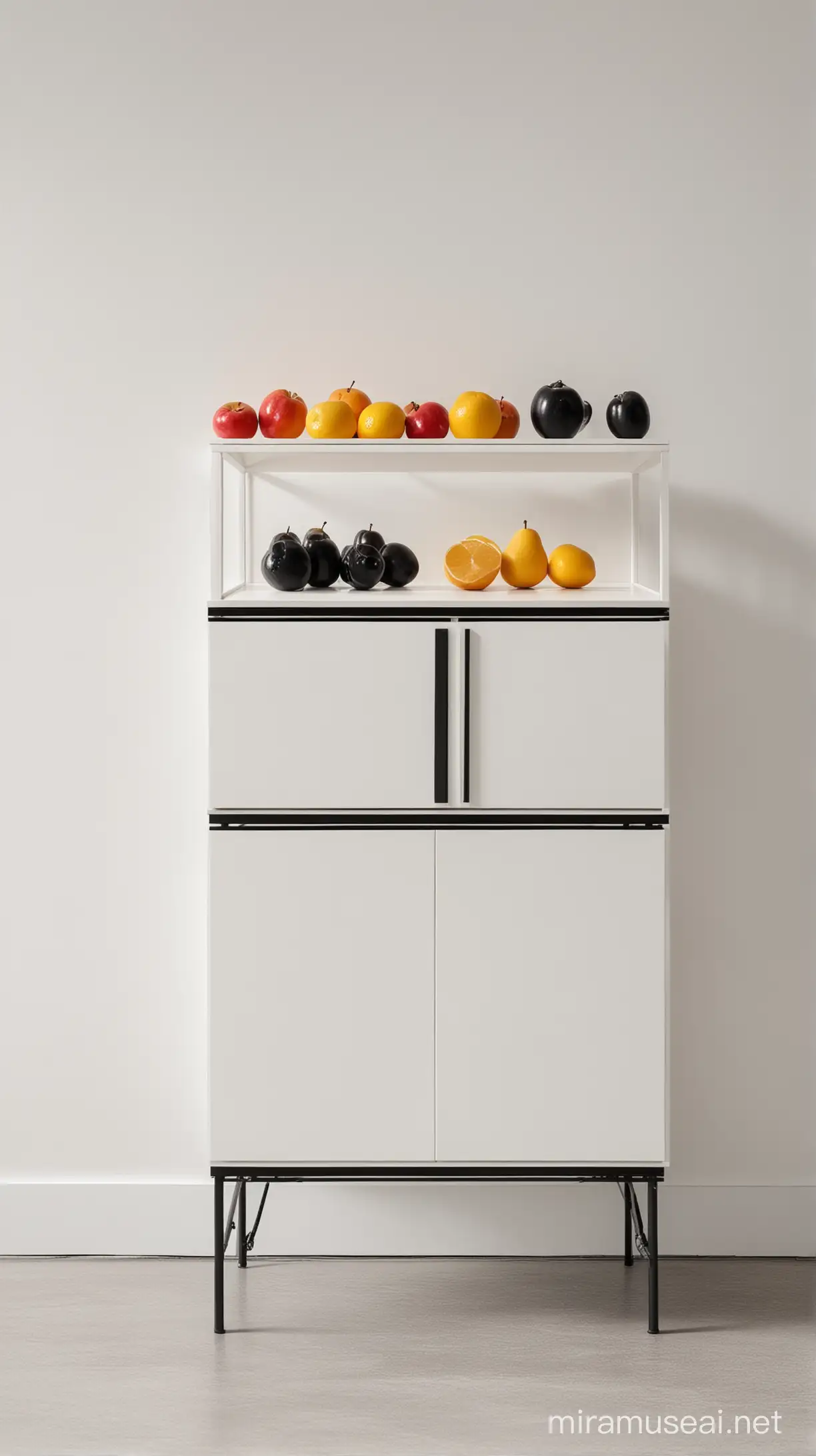 Minimalist Black and White Cabinet with Fruit Bowl Display