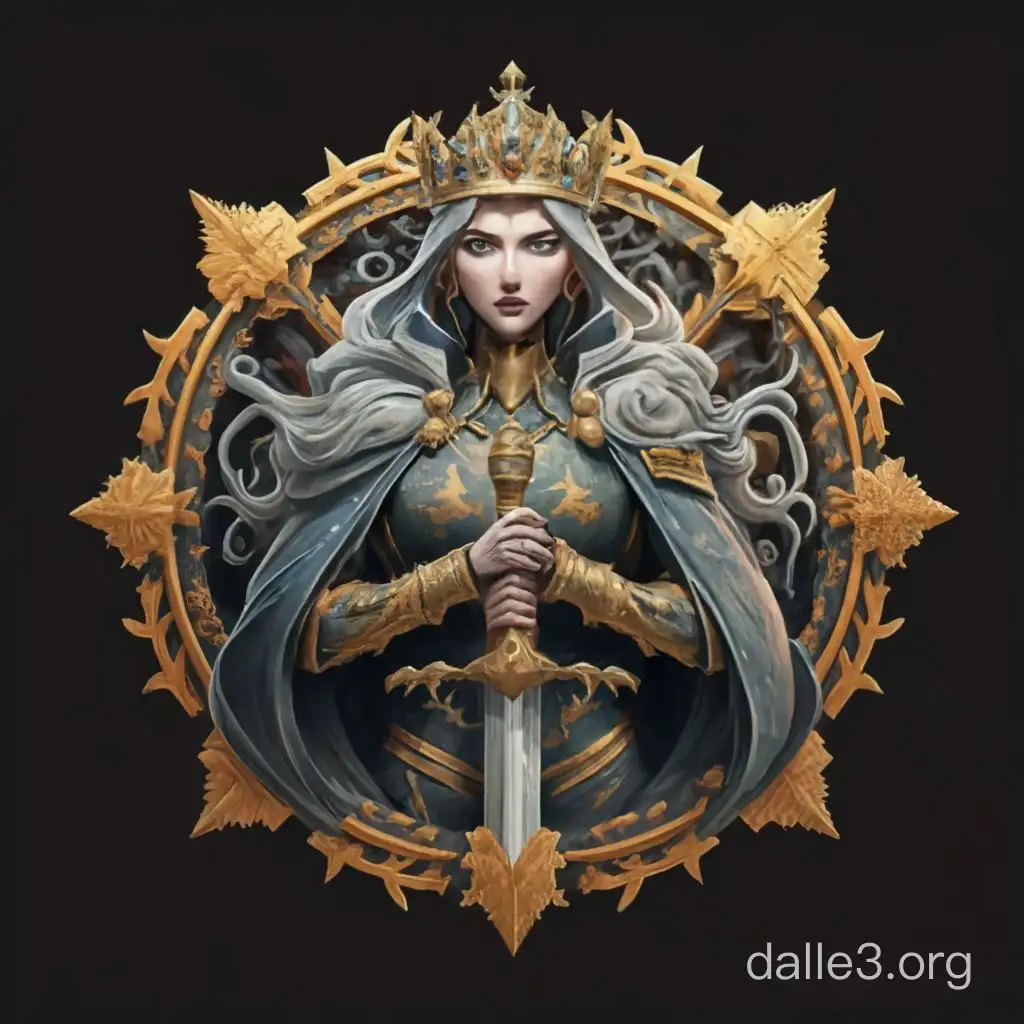 the emblem on which it is depicted The image of the queen in a dark frame, with a shadow that creates the effect of mystery She holds a mighty sword in her hand, ready to lead her team to victory in any battle.
