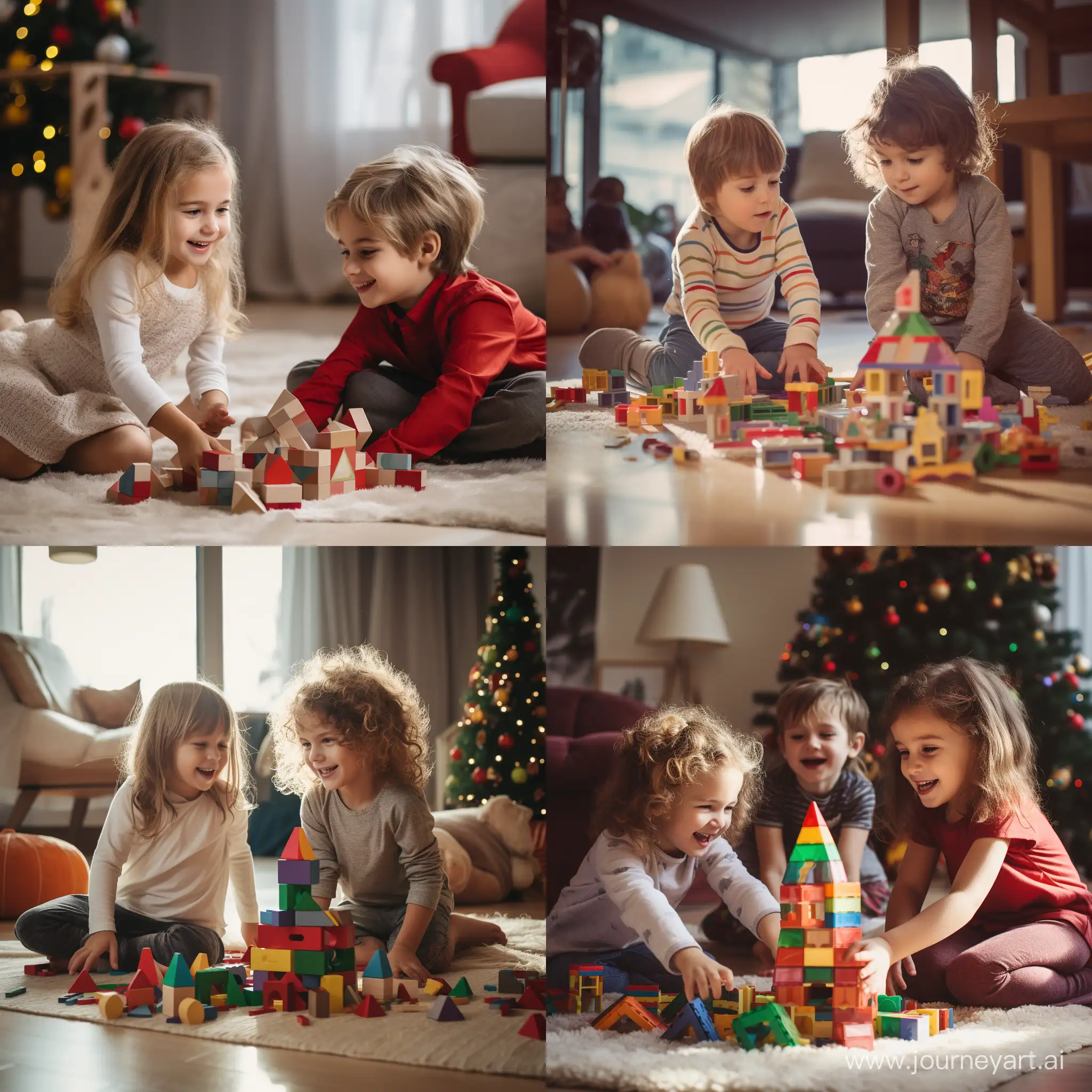 Joyful-Christmas-Day-Children-Engage-in-Creative-Block-Play