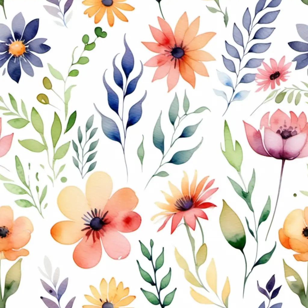 Vibrant Watercolor Flowers on Clean White Background