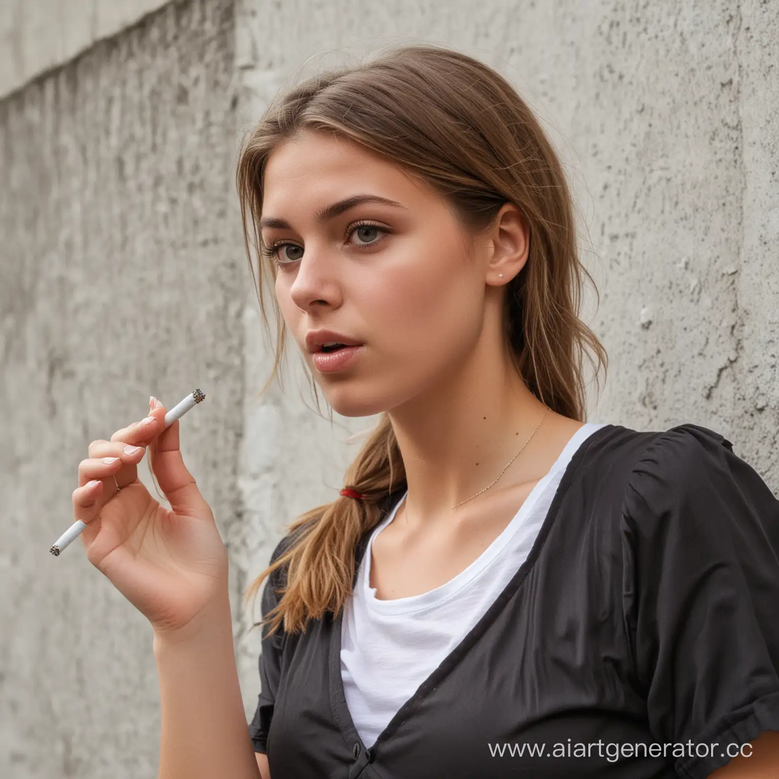 German-Girl-Throwing-a-Cigarette-Outdoors-in-Urban-Setting