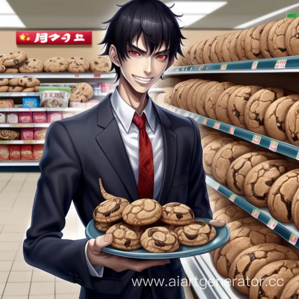 Mafioso-Offering-Oatmeal-Cookies-Sinister-Anime-Character-in-a-Supermarket