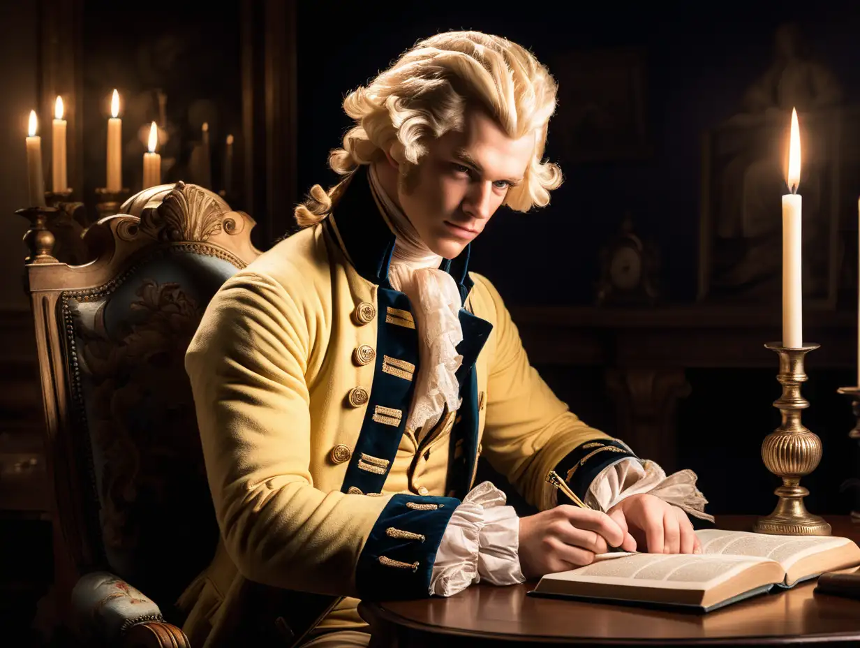 Elegant Gentleman Reading by Candlelight in Gilbert Stuart Style