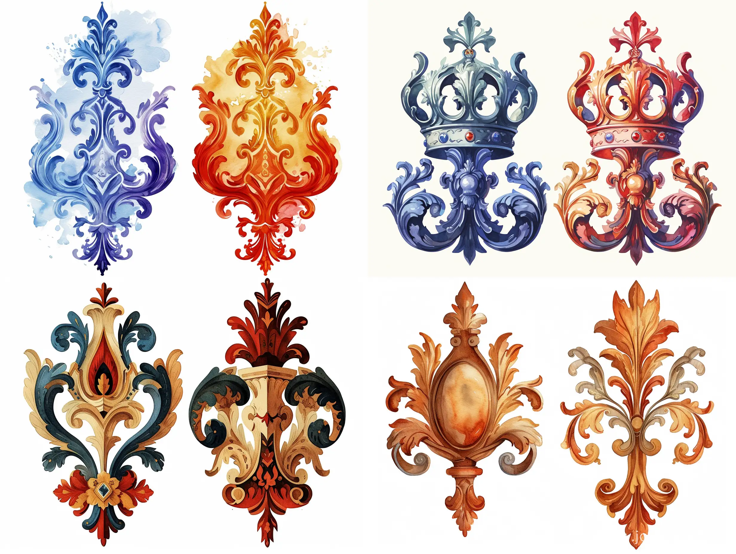 Renaissance-King-Ornament-Variants-Reflective-Decorative-Watercolor-Illustrations