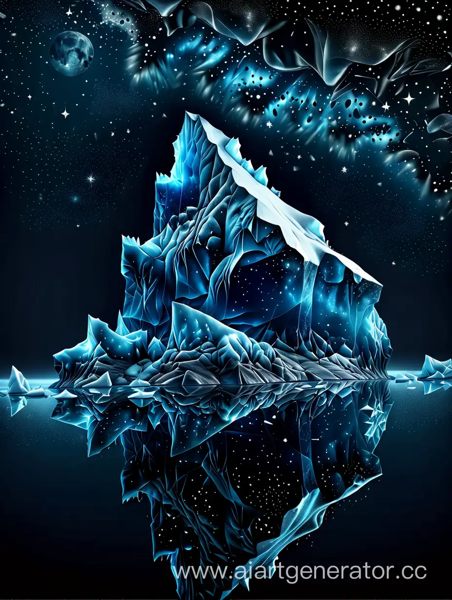 iceberg, on a dark blue background, starry sky. photorealistic, detailed