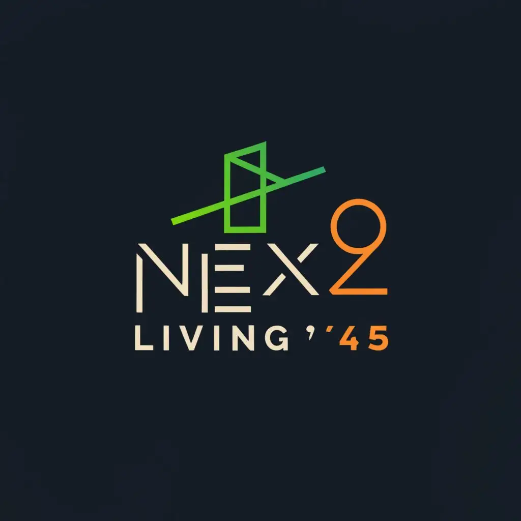 logo, Within the framework of 'NEX2 Living '45' with the vision of environmentally friendly and innovative living at the new level by the year 2045. The name suggests an advanced lifestyle and your endurance in green building projects. Create a futuristic logo with many straight lines., with the text "NEX² LIVING 45", typography, be used in Real Estate industry